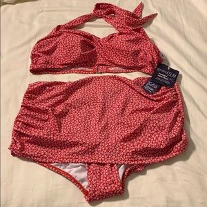 Red Floral Slimming High Waist Bikini